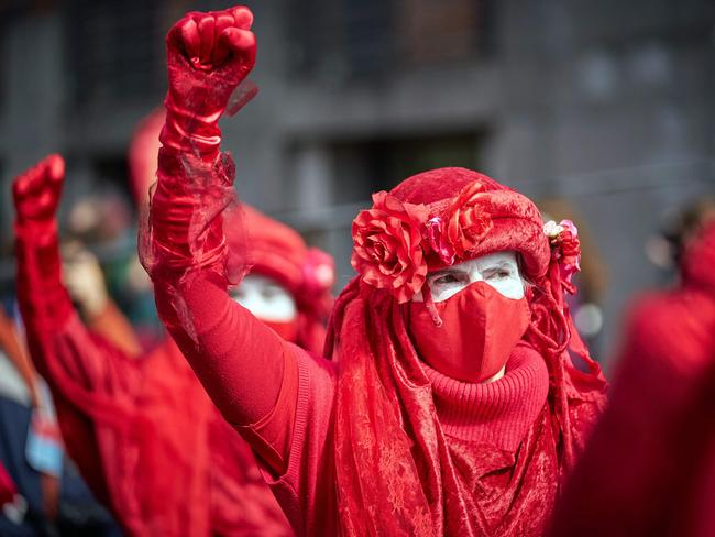 Activists from the Extinction Rebellion (XR) movement demand actions against climate change near The Hague on April 9, 2021. Picture: AFP