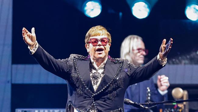 British singer Sir Elton John performs on stage during his Farewell Yellow Brick Road tour in the US. Picture: Kamil Krzaczynski/AFP