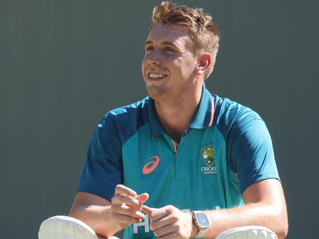 PERTH, AUSTRALIA - DECEMBER 11: Cameron Green looks on after finishing batting practice during an Australian nets session the at the WACA on December 11, 2023 in Perth, Australia. (Photo by Paul Kane/Getty Images)