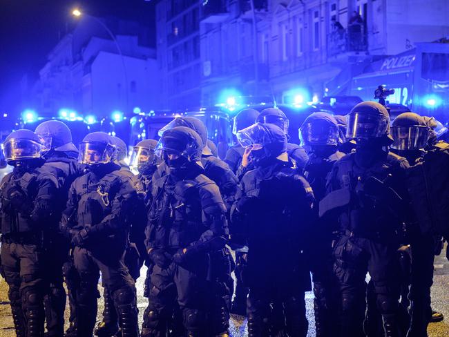 Hamburg police have called in back up after dramatic scenes on Thursday night. Picture: Photo by Thomas Lohnes/Getty Images