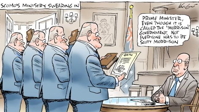 Mark Knight’s award-winning cartoon on Scott Morrison’s secret swearing in.