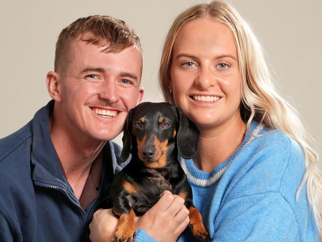 Valerie is reunited with her owners, Georgia and Josh, at Kangala wildlife park on Kangaroo Island. Picture: Dean Martin