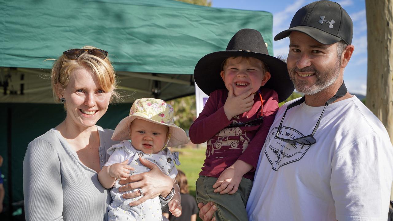 Yalboroo parents Kimberley and Ben Hegerty with their children, Tess, 10 months, and Tommy, 4, at the Calen Country Fair, Saturday, May 29, 2021. Picture: Heidi Petith