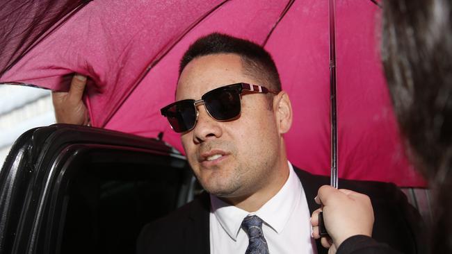 Jarryd Hayne arrives at Newcastle Court last year. Picture:AAP Image/Darren Pateman.