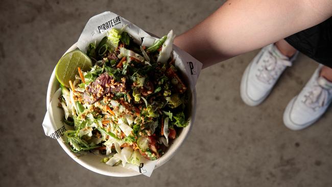 Rare beef salad at Pirate Life, Port Adelaide. Picture: DUYDASH