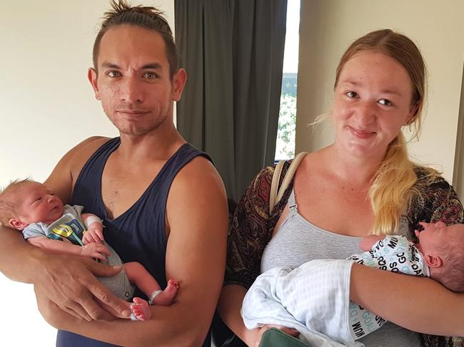 Wayne Godinet with Samantha Stephenson after the birth of their twins