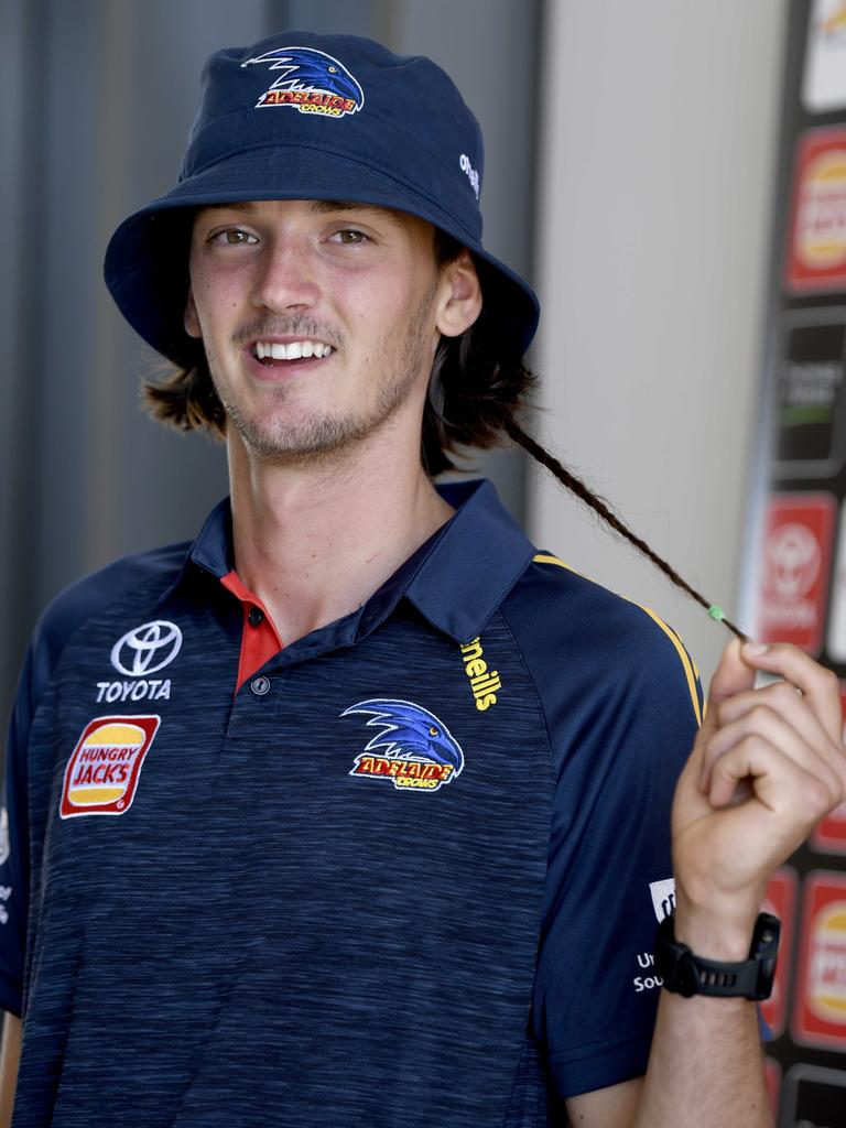 Crows draftee Luke Nankervis and his braid. Picture: Naomi Jellicoe