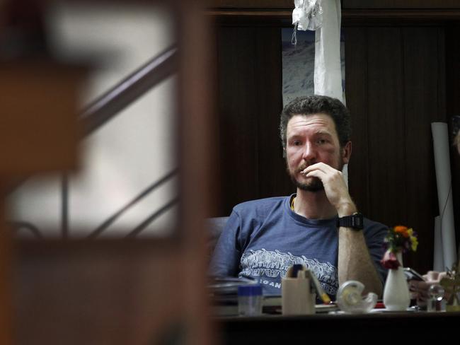 Australian Climber Robert Gropels who was rescued from Mount Everest sits in his hotel room in Kathmandu, Nepal, yesterday. Picture: AP / Niranjan Shrestha