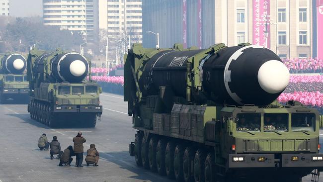 (North Korea shows off its Hwasong-15 ballistic missiles during the military parade to mark the 70th anniversary of the Korean People's Army in 2018. Picture KCNA via AFP.