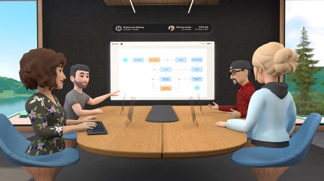 Facebook's vision for the meeting room of the future, in Horizon Workrooms. Source: Supplied.