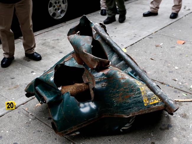 A mangled dumpster at the site of an explosion in the Chelsea, New York. Picture: AFP/Justin Lane