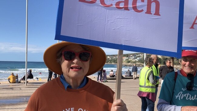 Penny Polkinghorne advocated for the arts trail on June 14 2020 at Manly Beach. Picture: Madelaine Wong