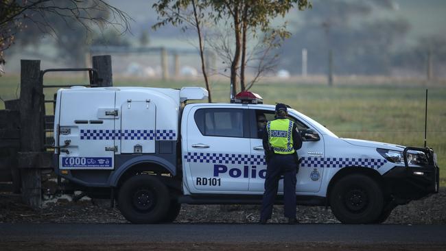 A police roadblock outside the Osmington property. Picture: Michael Wilson, The West Australian.