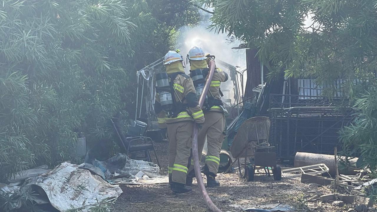 Photographs from the scene of a large shed fire on a residential property in Roseneath on Tuesday. Picture: Leighton Smith