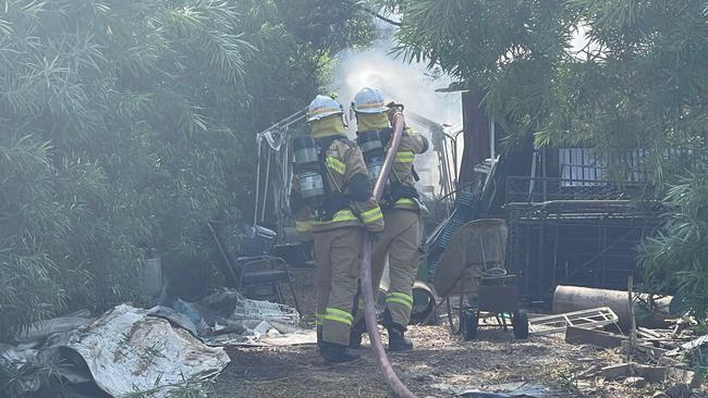 Photographs from the scene of a large shed fire on a residential property in Roseneath on Tuesday. Picture: Leighton Smith