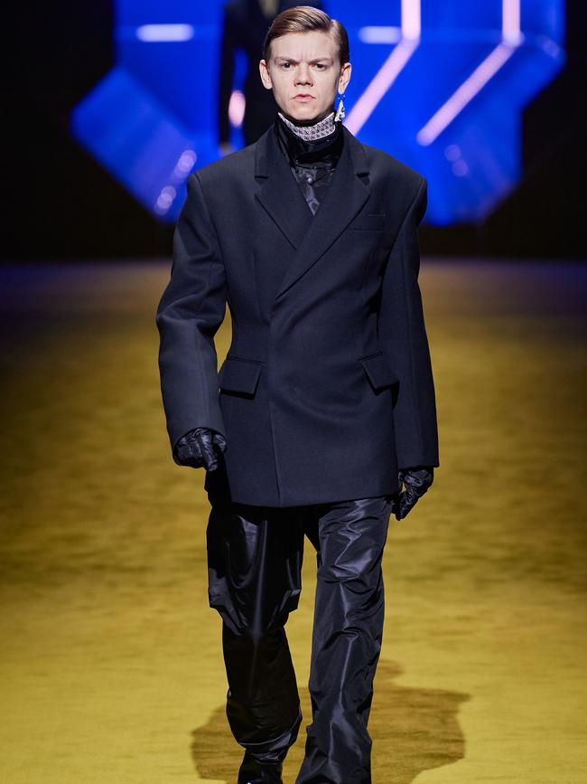 Thomas Brodie-Sangster walking for Prada.