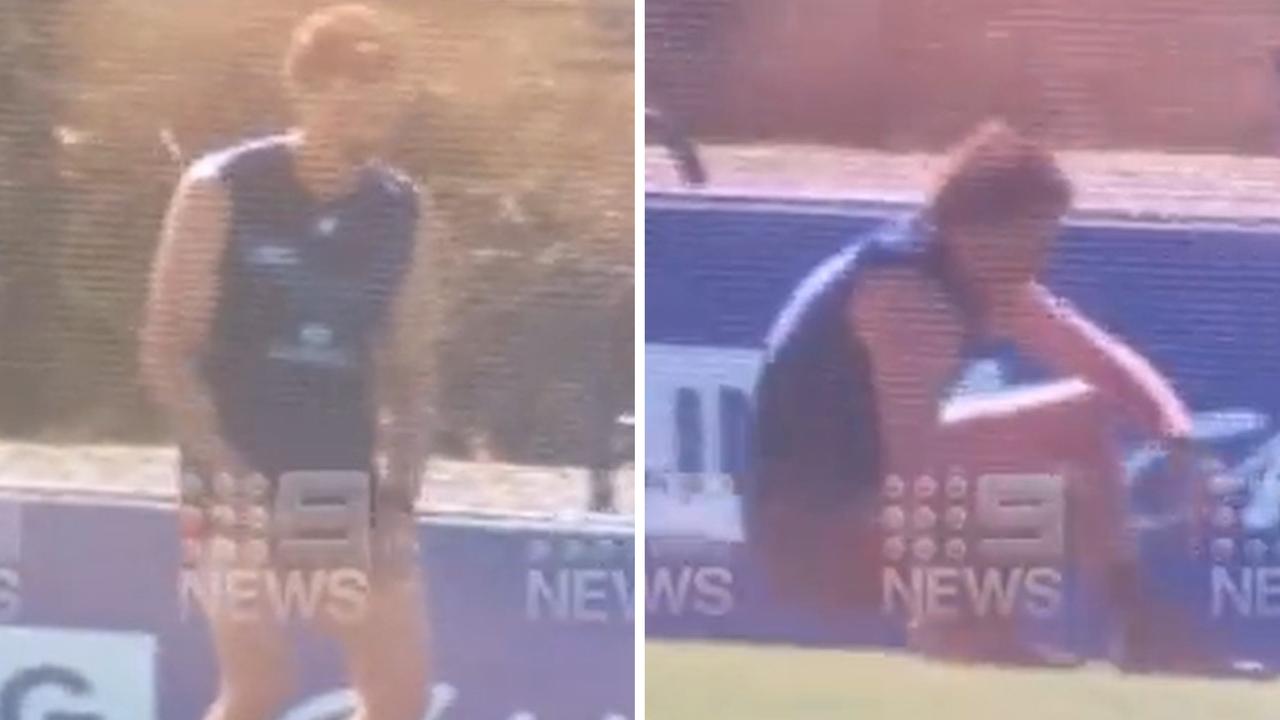 Melbourne's Jake Lever collapses at training.