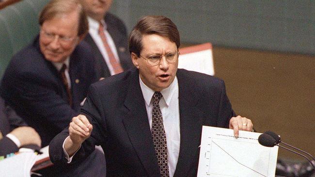 Warwick Smith as family services minister in parliament, 1997. Picture: Ray Strange