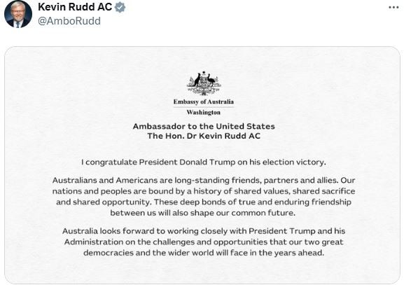 A statement shared by Mr Rudd overnight.