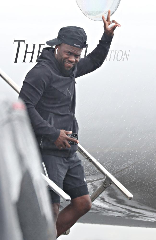 Kevin Hart arriving at Brisbane, where he promoted his record-breaking Aussie tour. Picture: Annette Dew