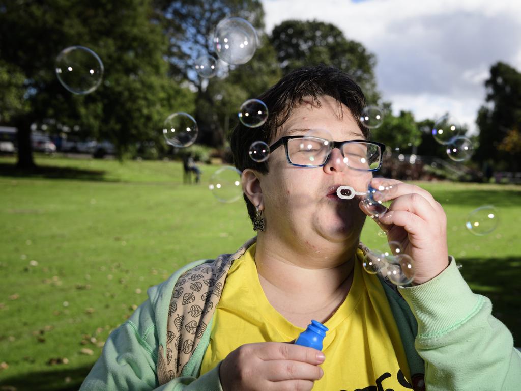 Amari Munro with bubbles at the sensory corner of Toowoomba's World Environment Day celebrations at Lake Annand Park, Sunday, June 1, 2025. Picture: Kevin Farmer