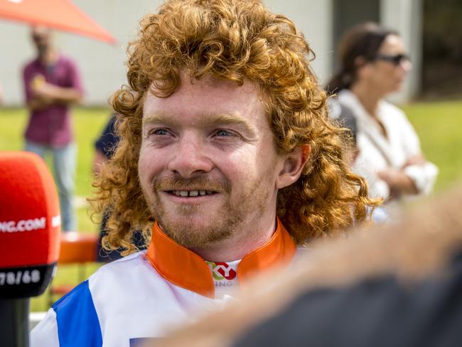 Larrikin jockey Thomas Doyle and his famous mullet. Picture: Rob Burnett Photography.