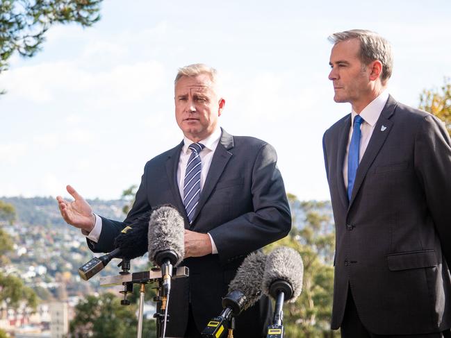 Premier Jeremy Rockliff and Deputy Premier Michael Ferguson in Launceston. Picture: Patrick Gee