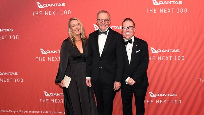 Prime Minister Anthony Albanese with his fiancee Jodie Haydon and former Qantas CEO Alan Joyce. Picture: Getty Images