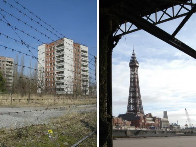 Blackpool (right) has been compared to the abandoned city around Chernobyl.