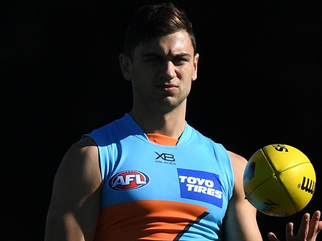 Tim Taranto of the GWS Giants during a training session in Sydney, Tuesday, June 11, 2019. The Giants will play North Melbourne on June 16. (AAP Image/Joel Carrett) NO ARCHIVING