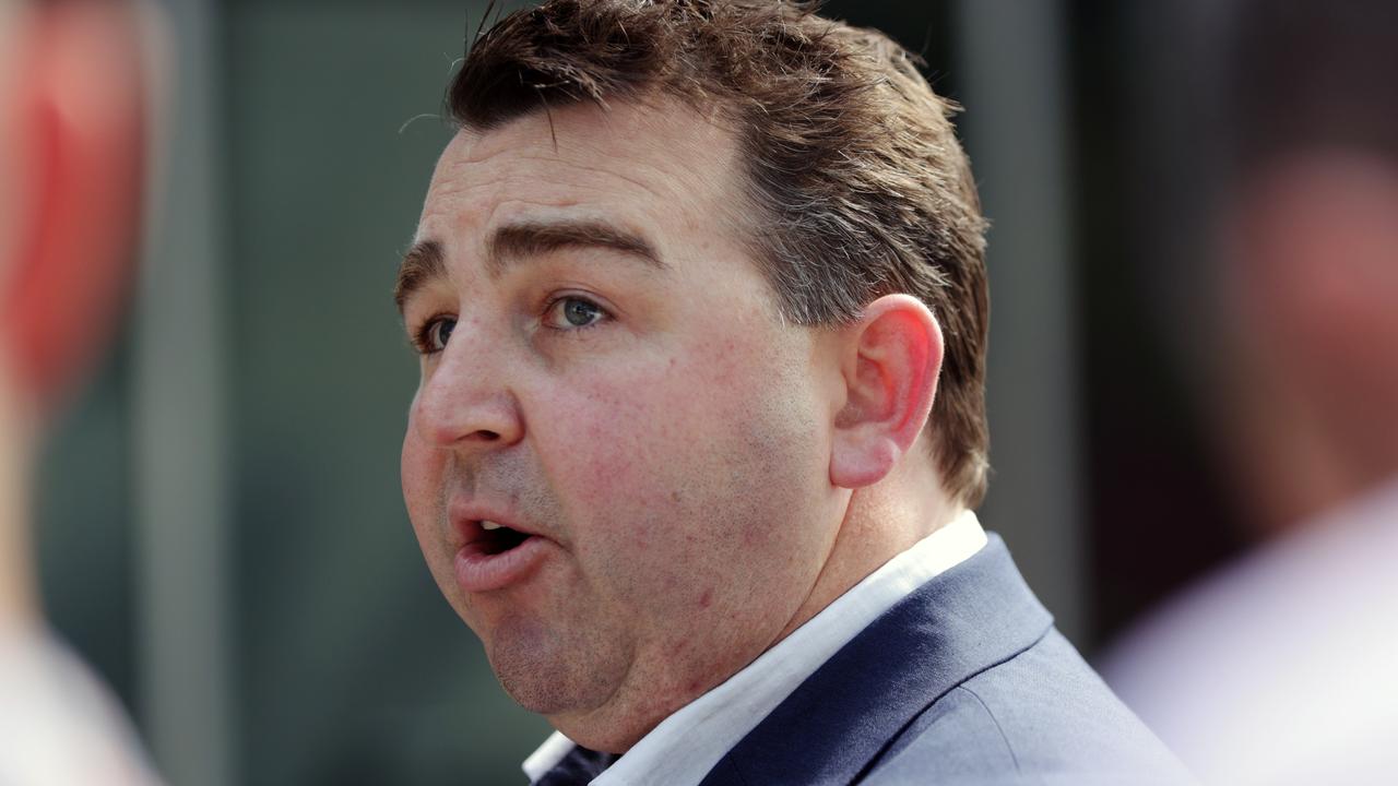 Redcliffe Dolphins Bid chief Terry Reader, talks to media outside the QRL headquarters after presenting their bid to be Brisbane's next expansion team in the NRL. Picture Lachie Millard