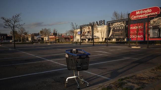 A deserted carpark a shopping area in San Sebastian de los Reyes on the outskirts Madrid on Saturday.