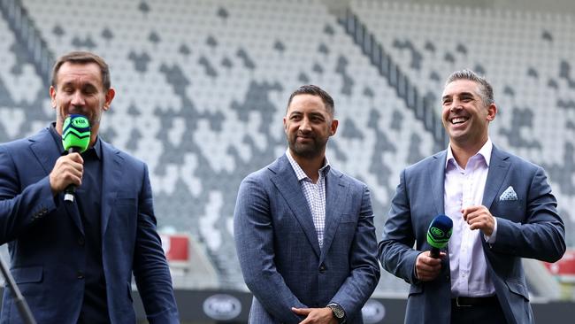 Braith Anasta with his Fox Sports colleagues Matty Johns and Benji Marshall. Picture: Phil Hillyard