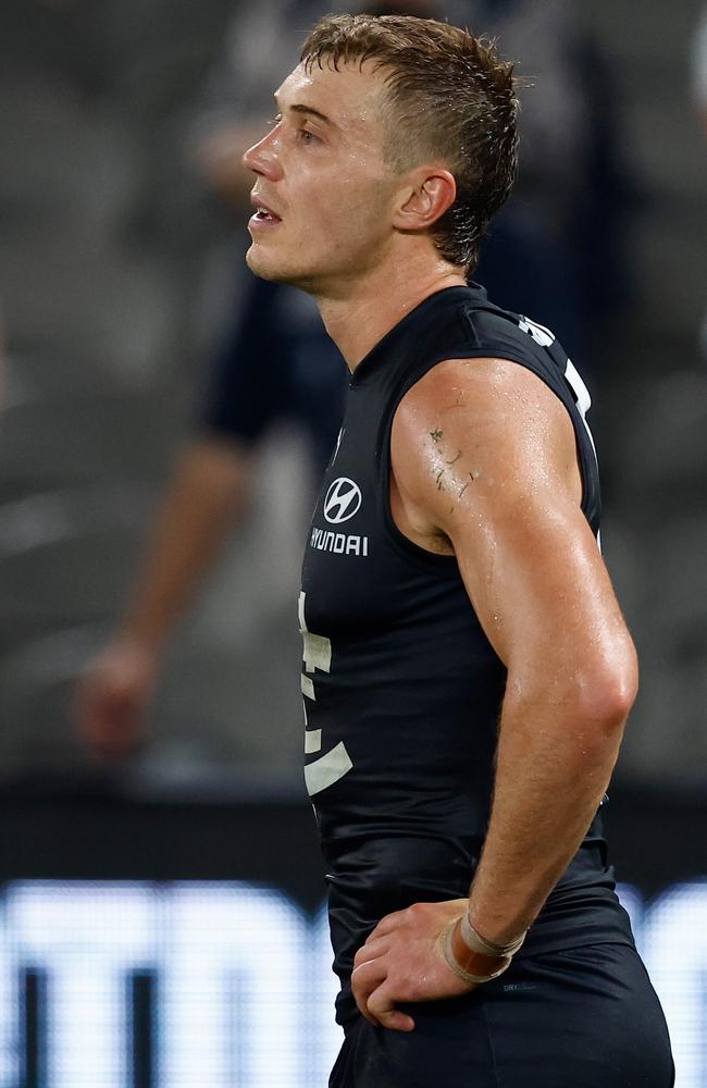Patrick Cripps hasn’t reached the heights of his brilliant 2024 season this year. Picture: Getty Images