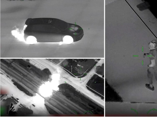 Westin Hotel shooting incident - Police have released footage from Polair during a police pursuit, which shows alleged offenders being arrested and a car up in flames.