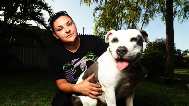 Jordan Pryce of Rasmussen with one Frankie, of her two dogs she claims was stolen. Picture: Zak Simmonds