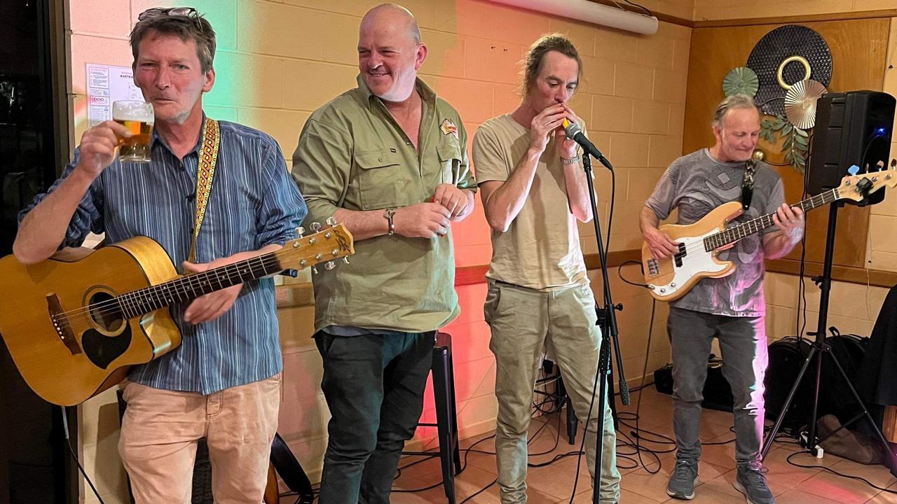 Toowoomba musos (from left) Cowboy Craig Trace, Richard May-Steers, Jack MacDonald and Ross Kessler entertain the crowd.