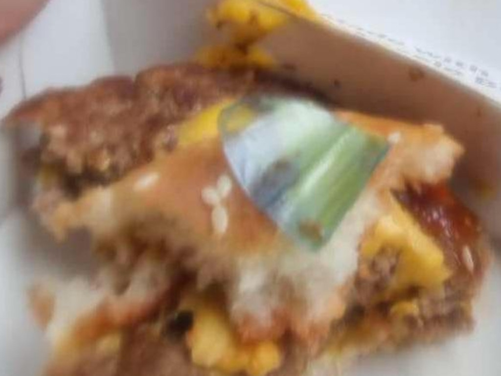 The piece of plastic inside the burger. Picture: Herald Sun