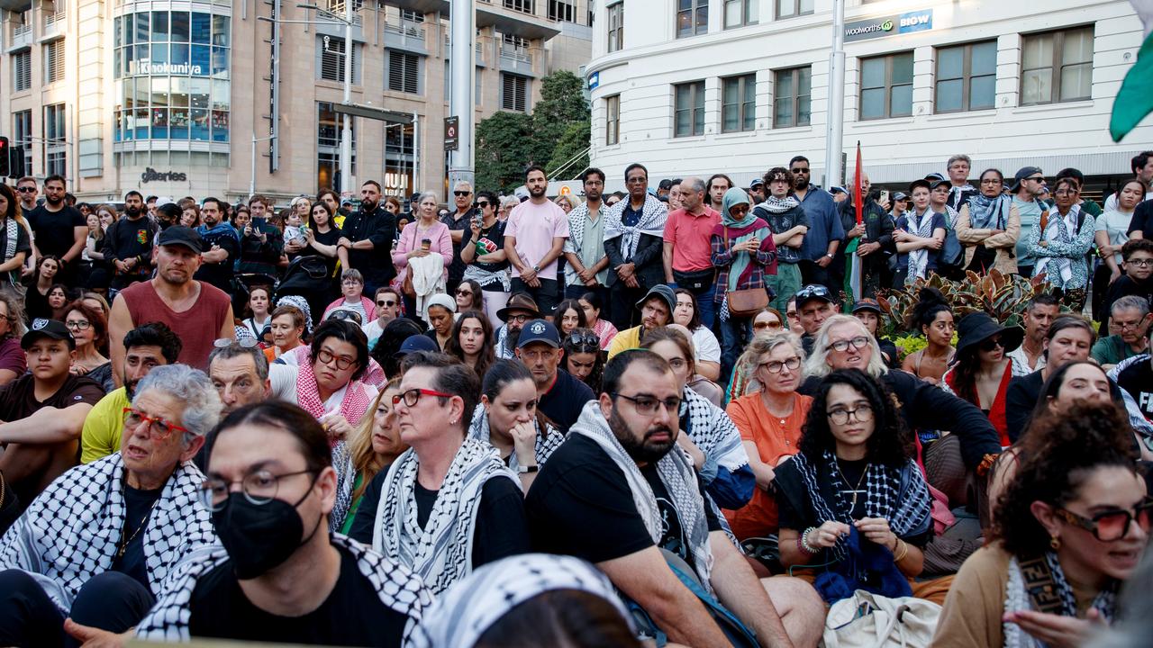 A pro-Palestine vigil was held outside Sydney’s Town Hall on Monday evening. Picture: NewsWire / Nikki Short