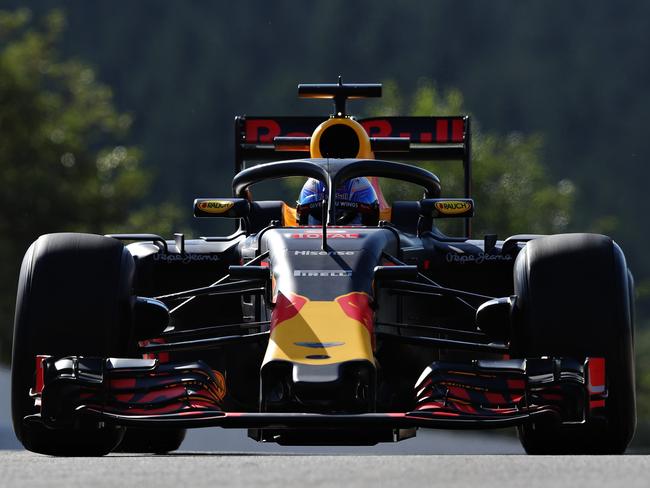 Daniel Ricciardo drives his Red Bull at Spa with the ‘halo’ fitted.