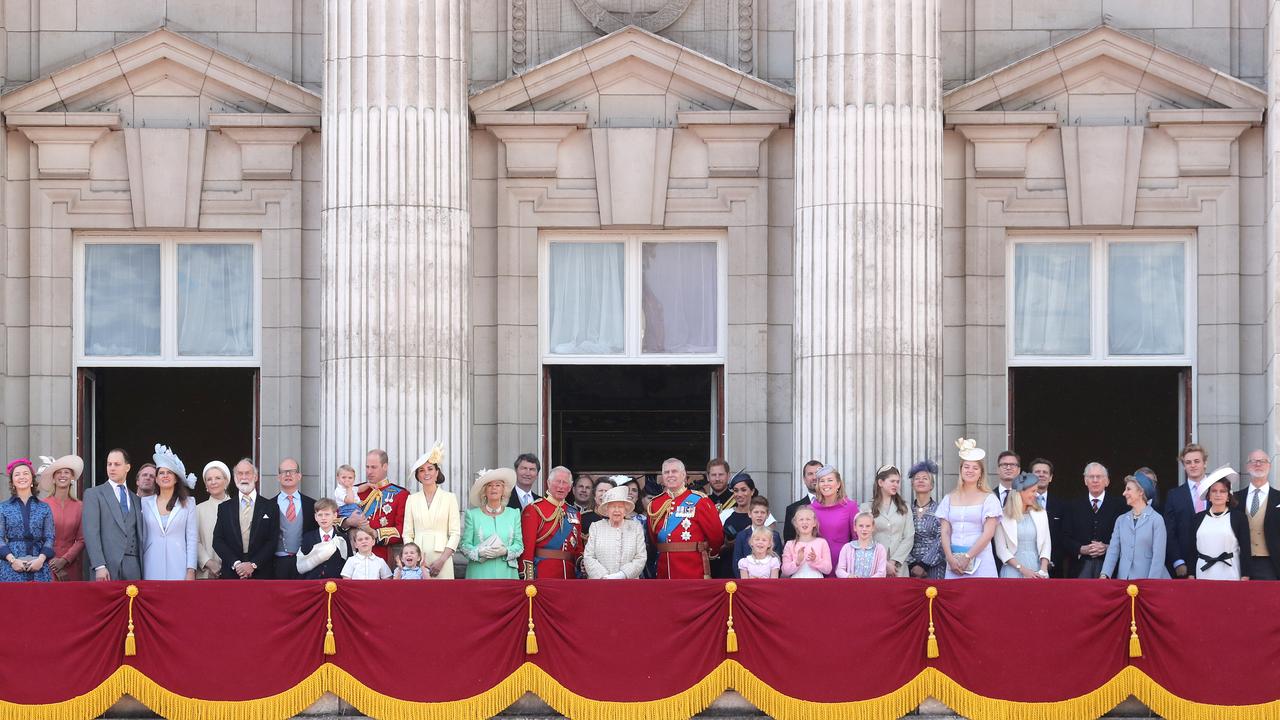 The royal family on the balcony of Buckingham Palace to watch a fly-past of aircraft by the Royal Air Force during Trooping The Colour in June 2019. Picture: Chris Jackson/Getty Images