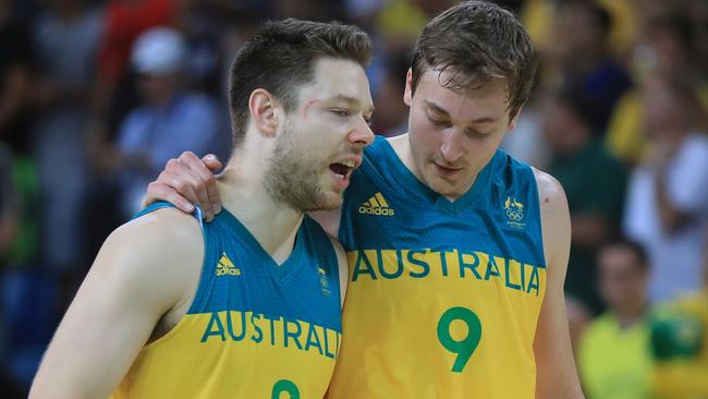 Broekhoff with Aussie team mate Matthew Dellavedova at the Rio Olympics. Picture: Alex Coppel