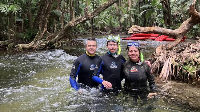 Trish O’Callaghan with her husband Jeremy and her son Keanau in Mossman Gorge.