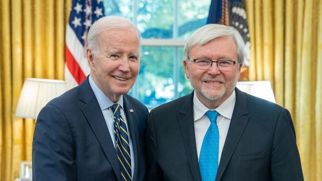 Kevin  Rudd meets Joe Biden last month as he starts his new role as  Australia's Ambassador to the US. Supplied