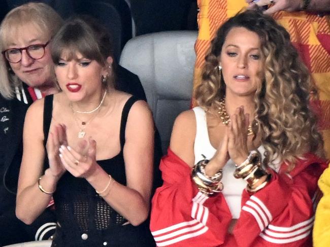 Taylor Swift and Blake Lively were best of friends at the 2024 Super Bowl. Picture: AFP