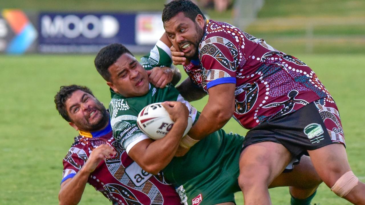 Action from the inaugural match between the Ipswich All Stars and Ipswich Indigenous side at the North Ipswich Reserve. Picture: Bruce Clayton