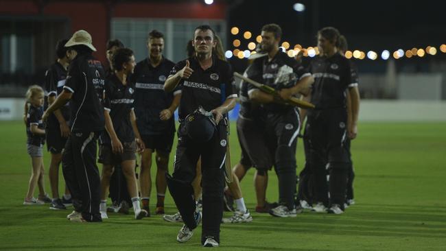 Magpies' Adam Zurvas gives the thumbs up after helping guide his team to victory over Norths in the Dixon Homes Div 1 T20 Shootout grand final at Harrup Park. Photo: Callum Dick