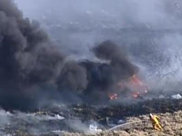 A grass fire in Leppington, in Sydney's south west, this week. Pic: Nine News