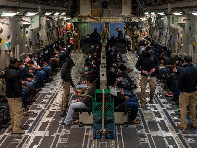 Illegal aliens awaiting takeoff for a removal flight at the Tucson International Airport, Arizona, January 23, 2025. Picture: AFP