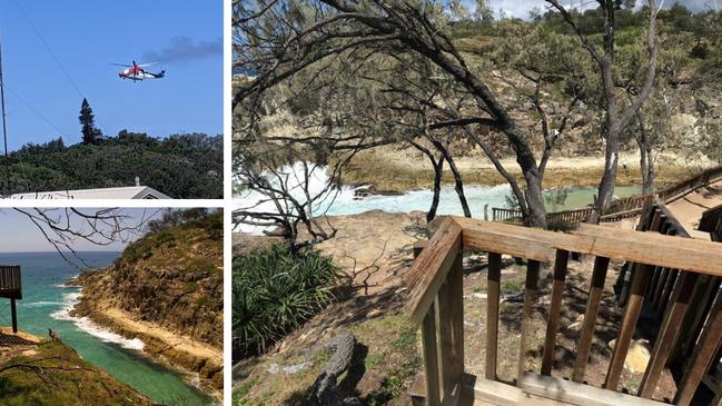 North Stradbroke Island’s North Gorge has a very steep walkway which wends its way around the beachside more than 200m below.